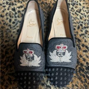 Christian Louboutin Black and Gray loafers w/spikes. EUC Size EU39 Red Bottoms